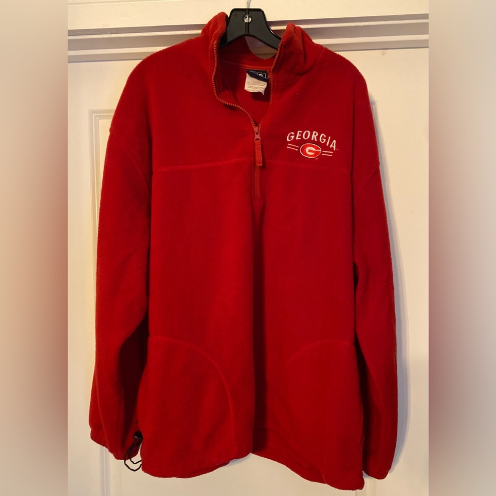 Vintage Georgia Bulldogs Mens X-Large Red Fleece Pullover Quarter Zip W/ Pockets